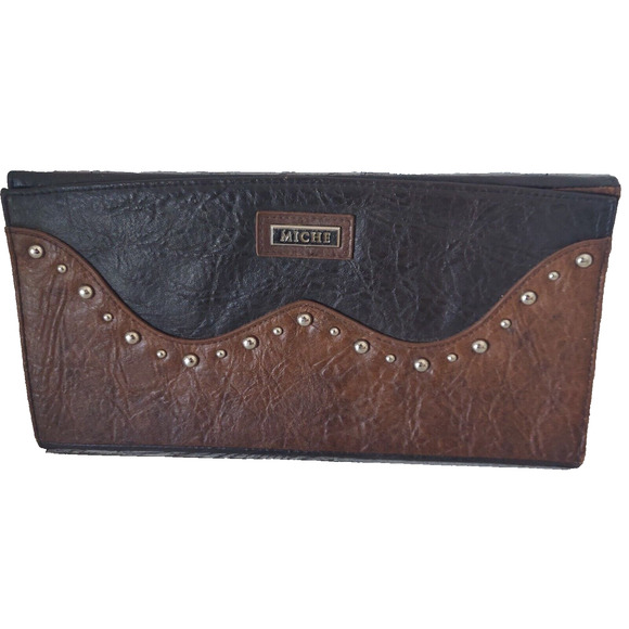 MICHE Brandi Classic Bag Shell Studded Brown Black Western Look Faux Leather - Picture 1 of 6